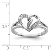 Sterling Silver Rhodium Plated Diamond Heart Ring view 4