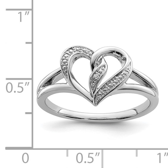 Sterling Silver Rhodium Plated Diamond Heart Ring