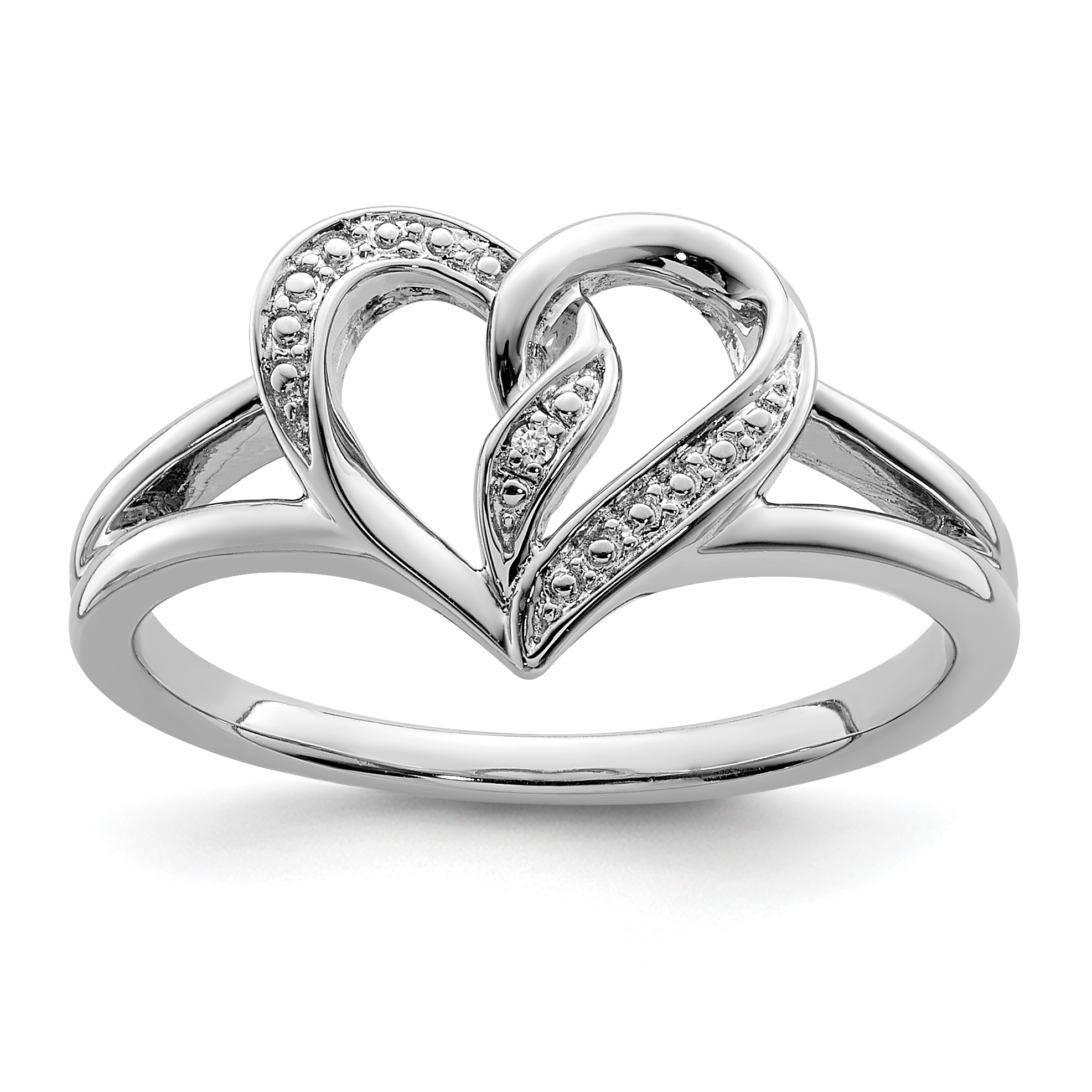 Sterling Silver Rhodium Plated Diamond Heart Ring (QR5707-6)