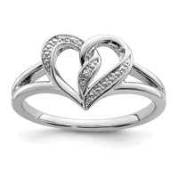 Sterling Silver Rhodium Plated Diamond Heart Ring view 1