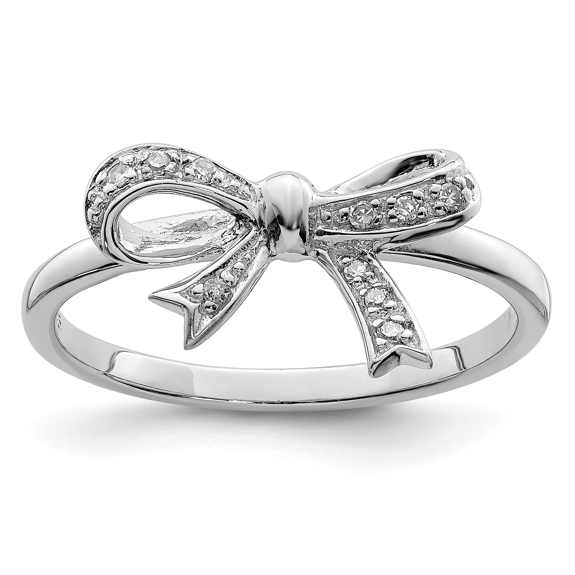 Sterling Silver Rhodium Plated Diamond Bow Ring (QR5709-6)
