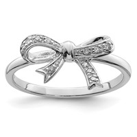 Sterling Silver Rhodium Plated Diamond Bow Ring view 1