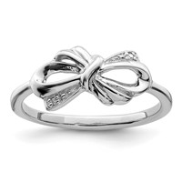 Sterling Silver Rhodium Plated Diamond Bow Ring view 1