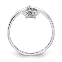 Sterling Silver Rhodium Plated Diamond Star Dangle Ring view 2