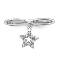 Sterling Silver Rhodium Plated Diamond Star Dangle Ring view 5
