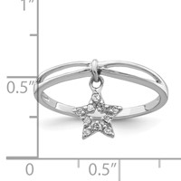 Sterling Silver Rhodium Plated Diamond Star Dangle Ring view 4
