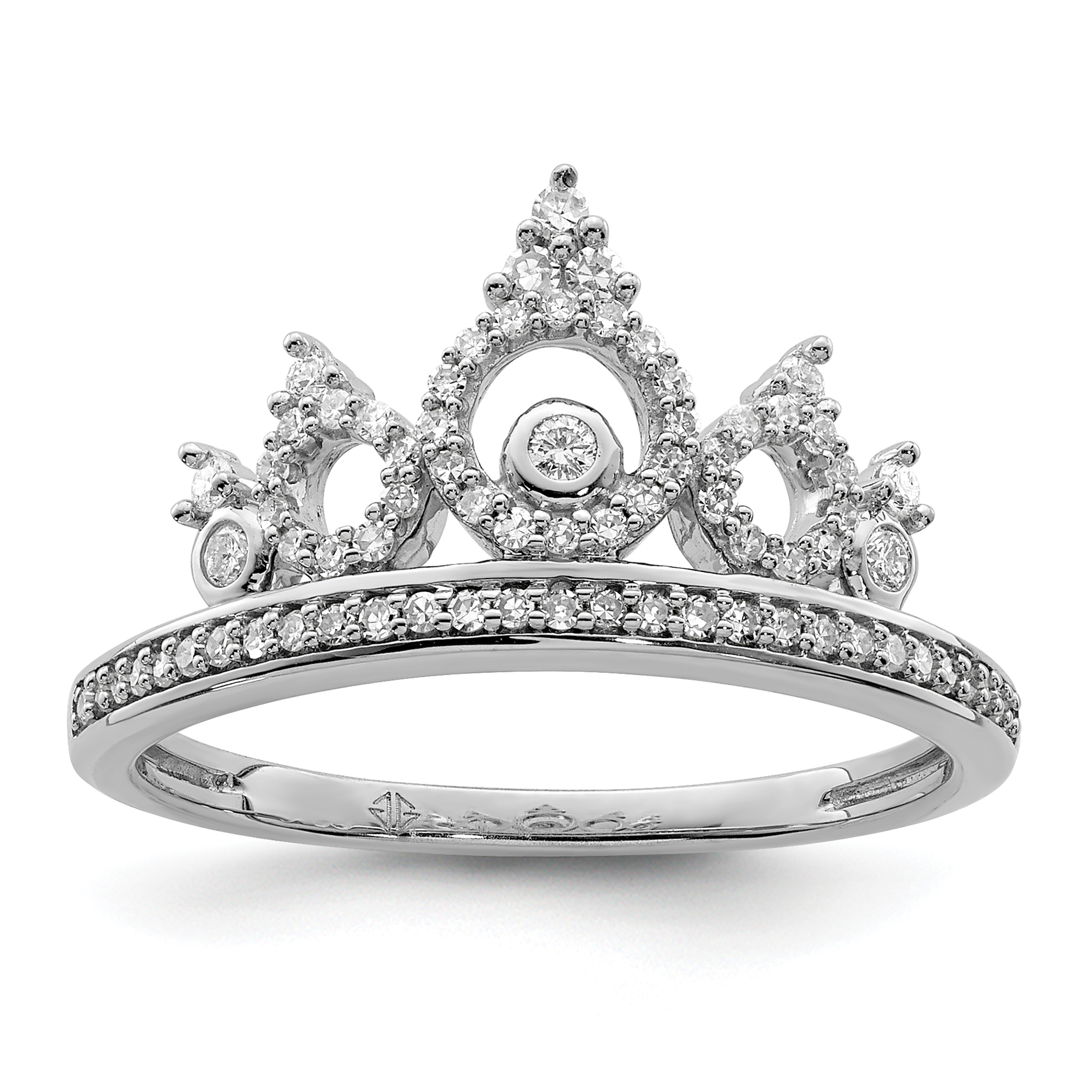 Sterling Silver Rhodium Plated Diamond Crown Ring (QR5736-8)