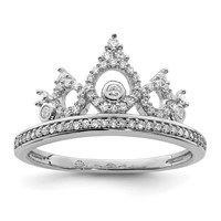 Sterling Silver Rhodium Plated Diamond Crown Ring view 1