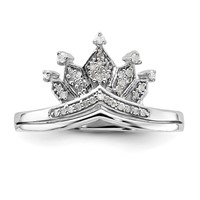 Sterling Silver Rhodium Plated Diamond Crown Ring view 5