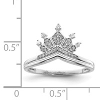 Sterling Silver Rhodium Plated Diamond Crown Ring view 4