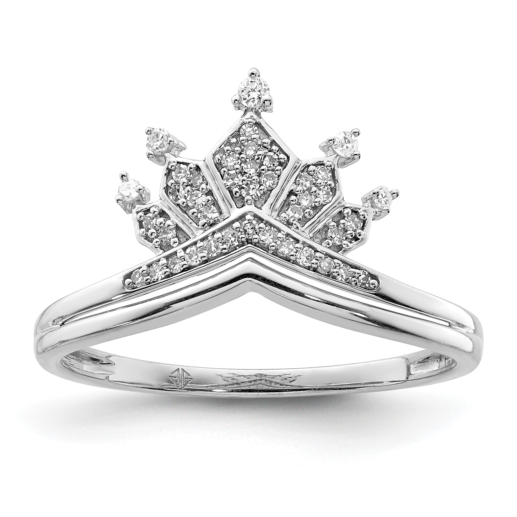 Sterling Silver Rhodium Plated Diamond Crown Ring (QR5738-6)