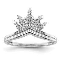 Sterling Silver Rhodium Plated Diamond Crown Ring view 1