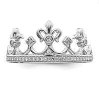 Sterling Silver Rhodium Plated Diamond Crown Ring view 5