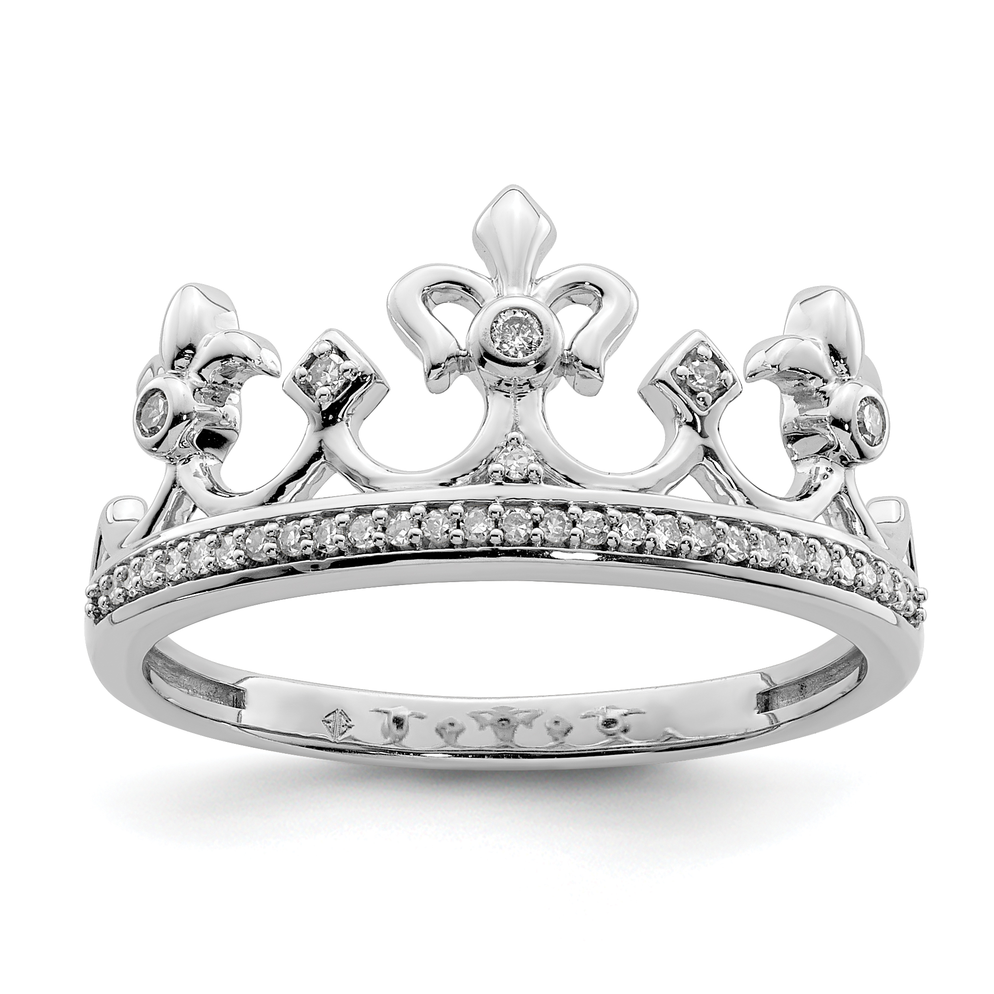 Sterling Silver Rhodium Plated Diamond Crown Ring (QR5739-7)