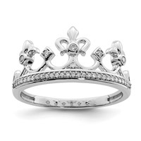 Sterling Silver Rhodium Plated Diamond Crown Ring view 1