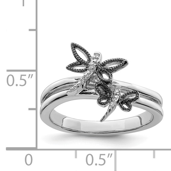 Sterling Silver Diamond Rhodium-plated Dragonfly Ring