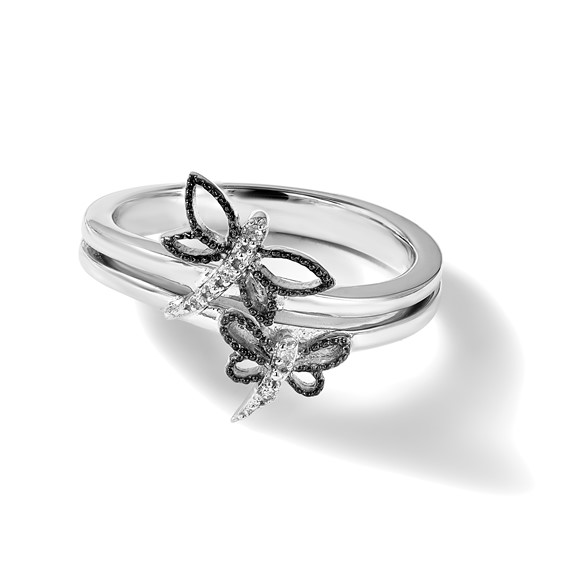 Sterling Silver Diamond Rhodium-plated Dragonfly Ring