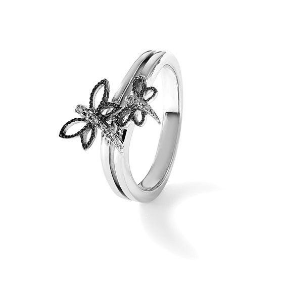 Sterling Silver Diamond Rhodium-plated Dragonfly Ring