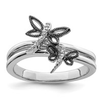 Sterling Silver Diamond Rhodium-plated Dragonfly Ring view 1