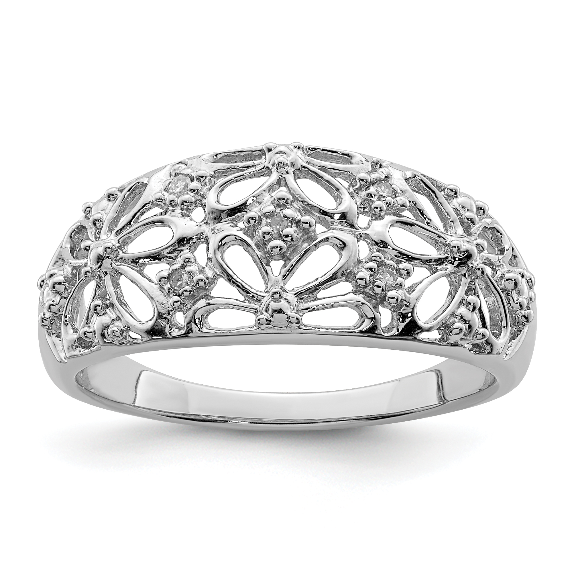 Sterling Silver Rhodium Plated Diamond Ring (QR5764-8)