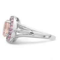 Sterling Silver Rhodium Morganite & Pink Sapphire Oval Ring view 4