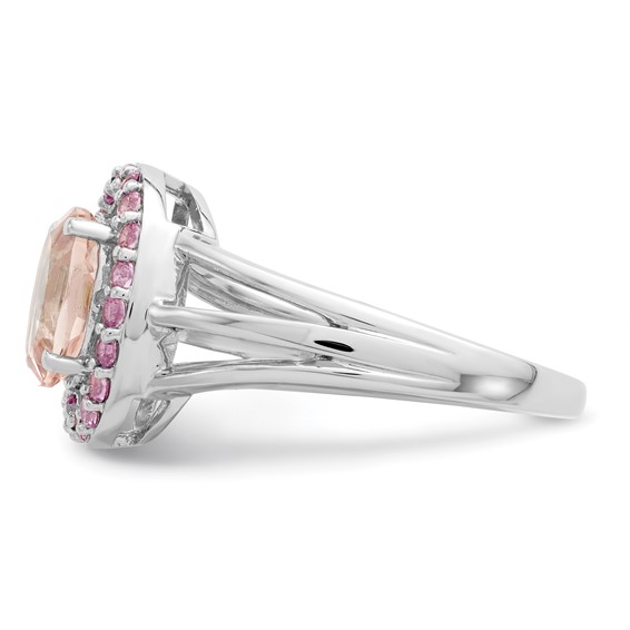 Sterling Silver Rhodium Morganite & Pink Sapphire Oval Ring