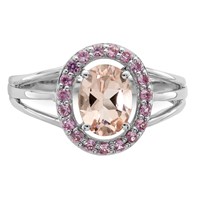 Sterling Silver Rhodium Morganite & Pink Sapphire Oval Ring view 5