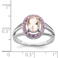 Sterling Silver Rhodium Morganite & Pink Sapphire Oval Ring view 3