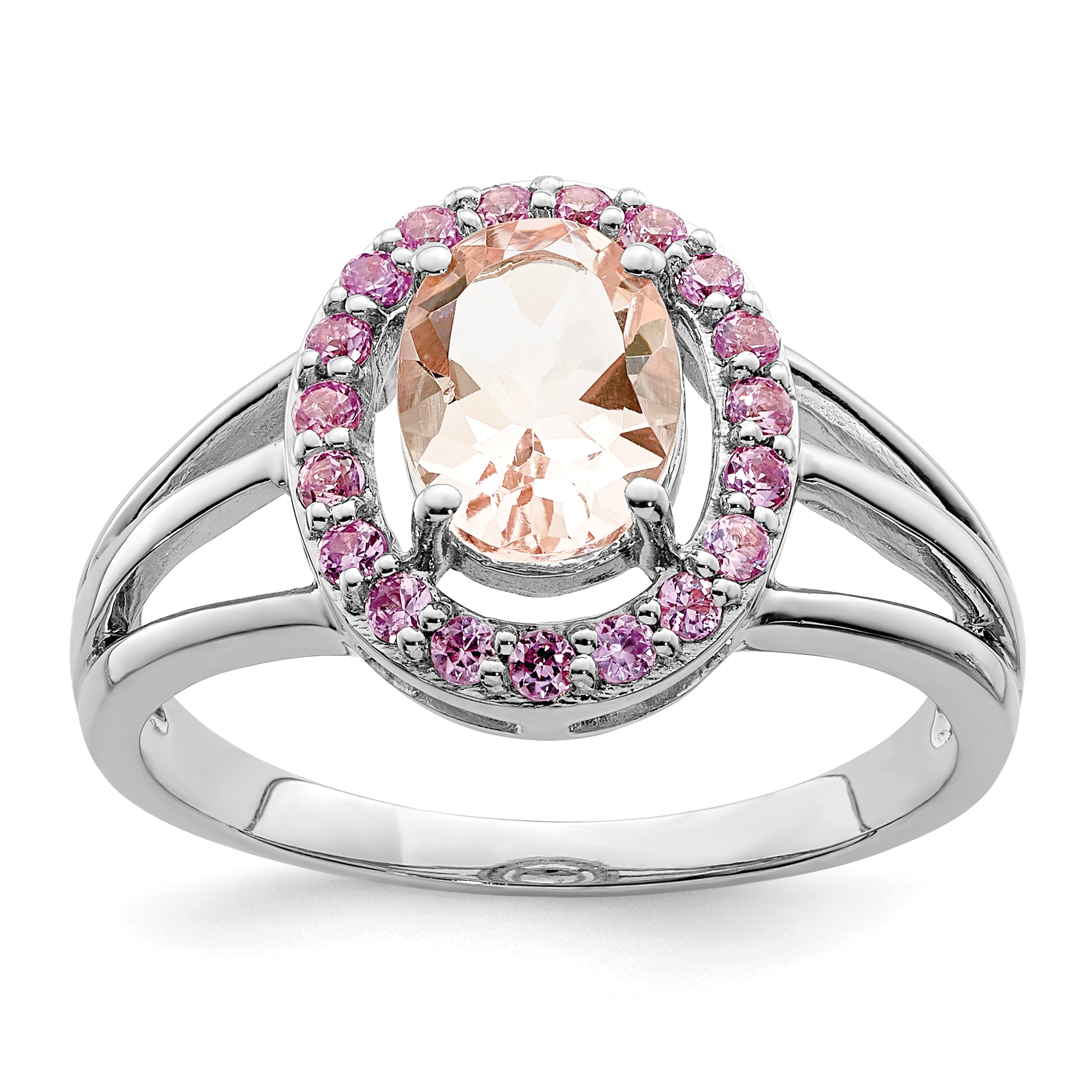 Sterling Silver Rhodium Morganite & Pink Sapphire Oval Ring (QR5808-6)
