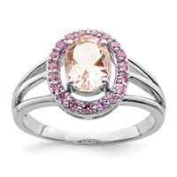 Sterling Silver Rhodium Morganite & Pink Sapphire Oval Ring view 1