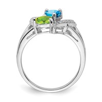 Sterling Silver Rhodium Blue Topaz Peridot Diam. Ring view 2
