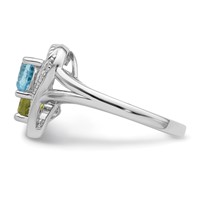 Sterling Silver Rhodium Blue Topaz Peridot Diam. Ring view 3