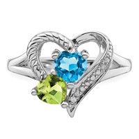 Sterling Silver Rhodium Blue Topaz Peridot Diam. Ring view 5