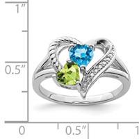 Sterling Silver Rhodium Blue Topaz Peridot Diam. Ring view 4