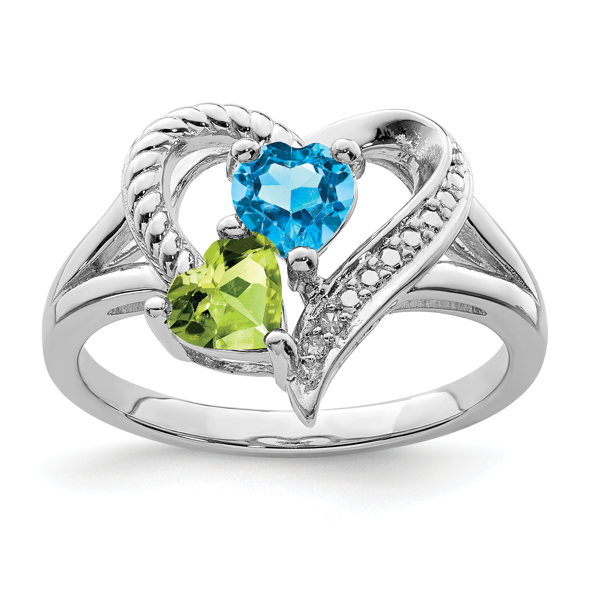Sterling Silver Rhodium Blue Topaz Peridot Diam. Ring (QR5831-8)
