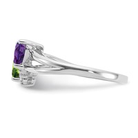 Sterling Silver Rhodium Amethyst & Peridot Diam. Ring view 3