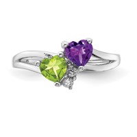 Sterling Silver Rhodium Amethyst & Peridot Diam. Ring view 4