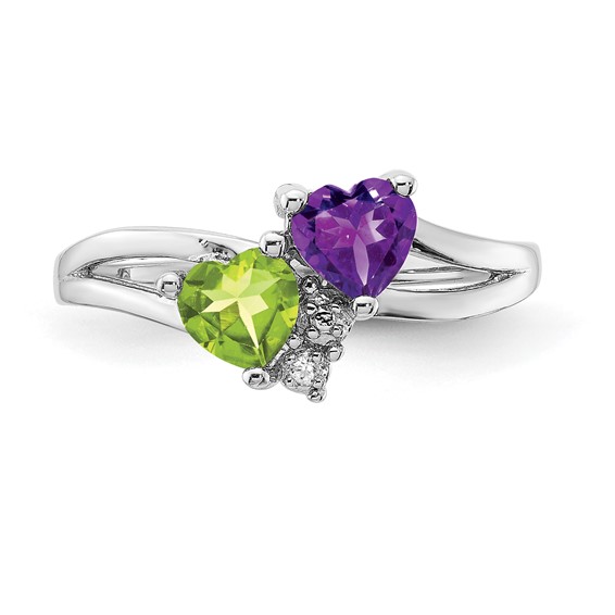 Sterling Silver Rhodium Amethyst & Peridot Diam. Ring