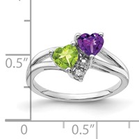 Sterling Silver Rhodium Amethyst & Peridot Diam. Ring view 5