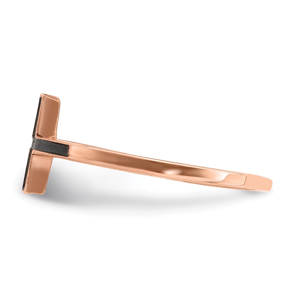 Sterling Silver Rose Gold-plated Antiqued Sideways Cross Ring (QR5882P-8)