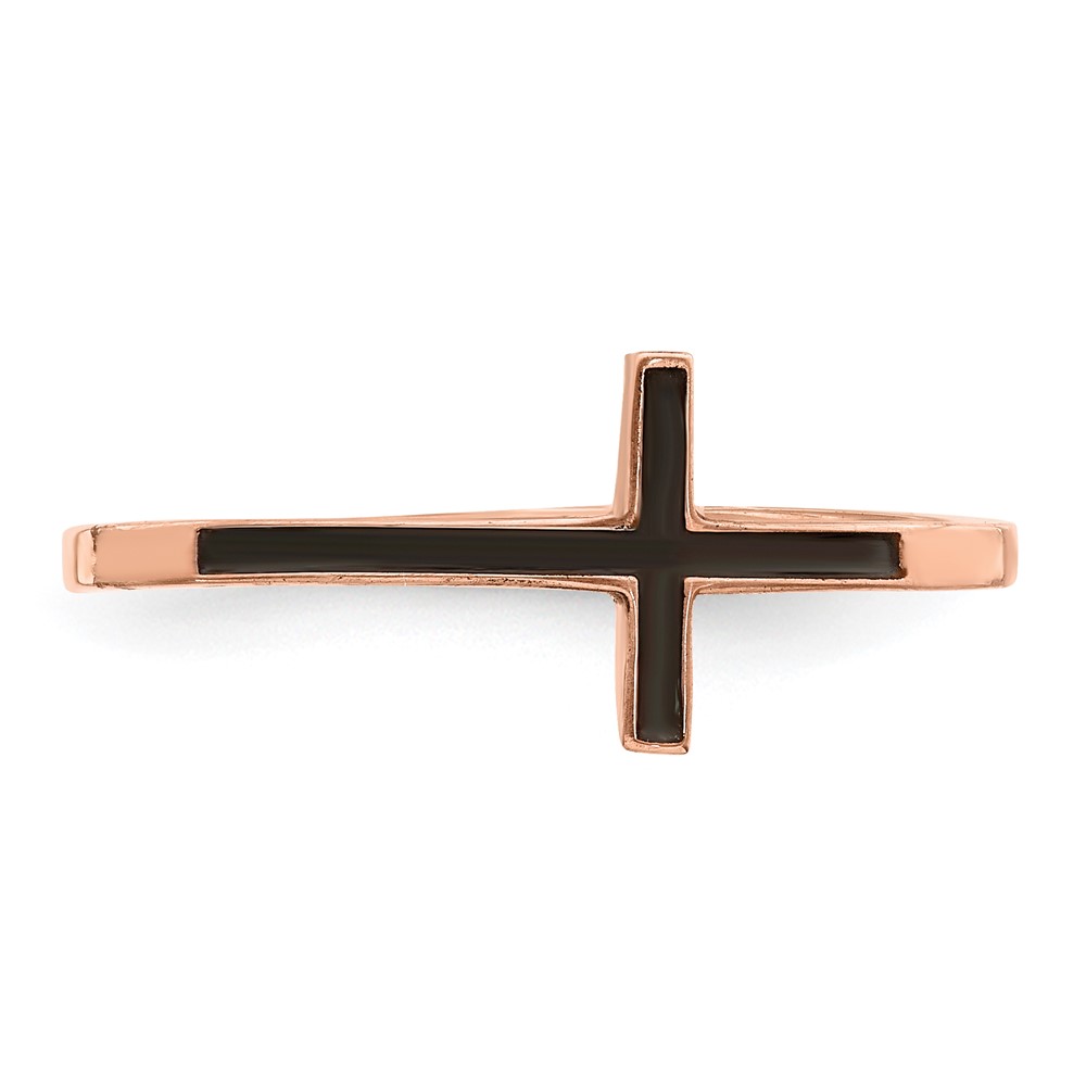 Sterling Silver Rose Gold-plated Antiqued Sideways Cross Ring (QR5882P-8)