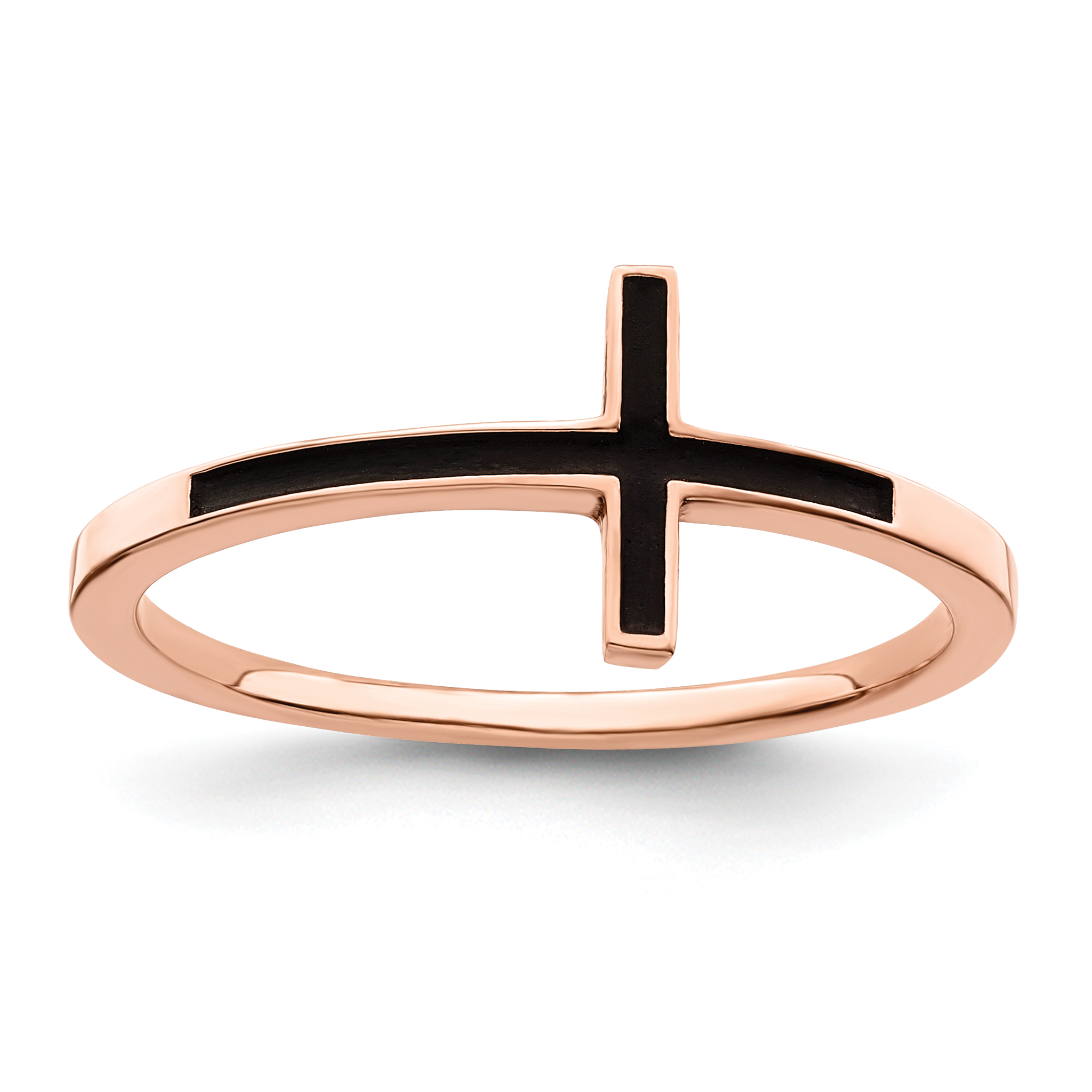 Sterling Silver Rose Gold-plated Antiqued Sideways Cross Ring (QR5882P-8)