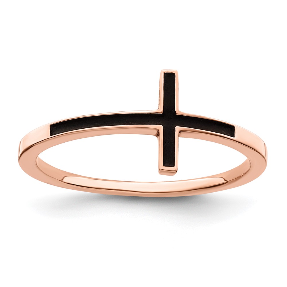 Sterling Silver Rose Gold-plated Antiqued Sideways Cross Ring (QR5882P-8)