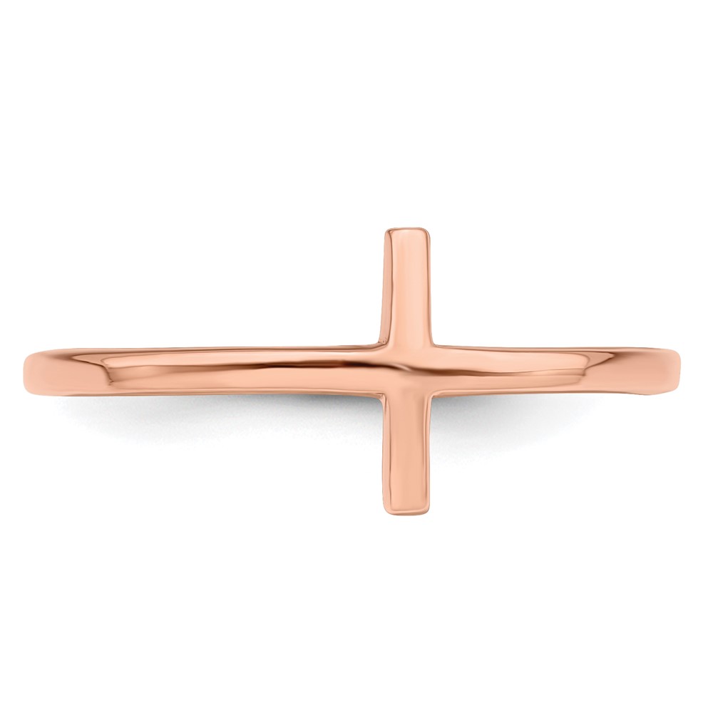 Sterling Silver Rose Gold-plated Sideways Cross Ring (QR5883P-7)