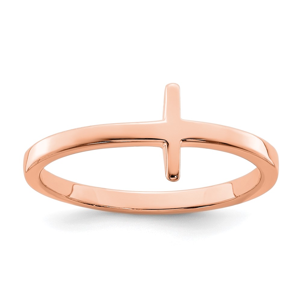 Sterling Silver Rose Gold-plated Sideways Cross Ring (QR5883P-7)