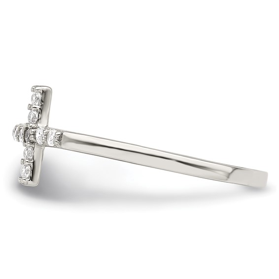 Sterling Silver Rhodium-plated CZ Sideways Cross Ring