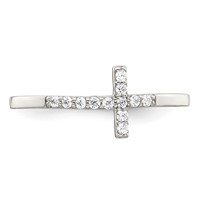 Sterling Silver Rhodium-plated CZ Sideways Cross Ring view 5