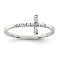 Sterling Silver Rhodium-plated CZ Sideways Cross Ring view 1
