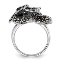Sterling Silver Polished & Antiqued Marcasite Flower Ring view 2