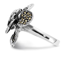 Sterling Silver Polished & Antiqued Marcasite Flower Ring view 3